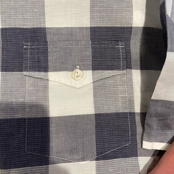 Eton Men's Plaid Linen Poplin Shirt - Gray/White Overcheck Size Large 16.5 42 - Picture 4 of 7